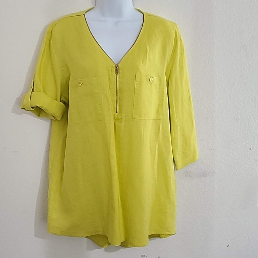 Ellen Tracy Zip Front Linen Shirt